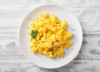 A plate of tasty, scrambled eggs